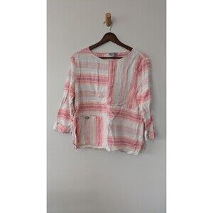 Habitat Linen Blend Top Medium Artsy Lagenlook Beachy Coastal Relaxed Boxy Slub